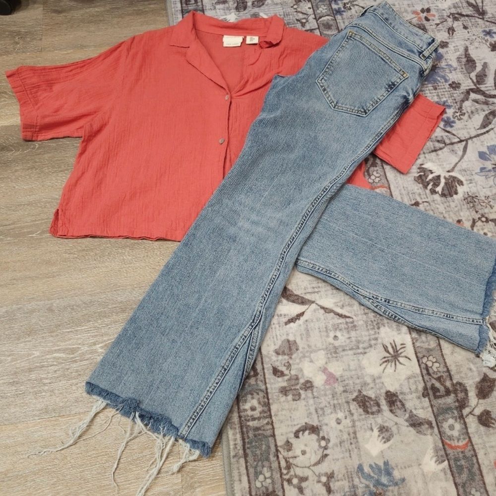 Free People Jeans  Frayed Hem Wide Leg